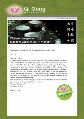 Weitere Neuigkeiten aus dem Waisenhaus in Vietnam - Qi Gong ...