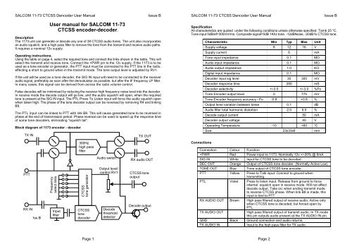 DOWNLOAD 11-73 CTCSS Dencoder Product Manual - Salcom