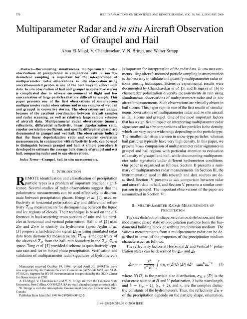 Multiparameter radar and in situ aircraft observation of graupel and ...