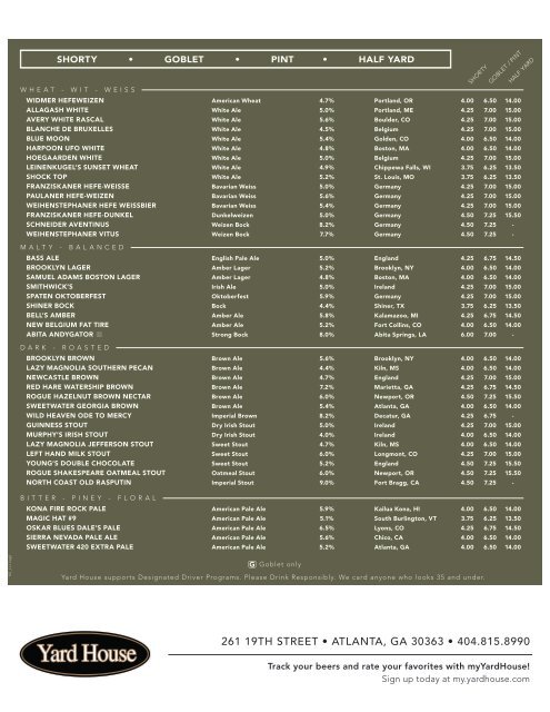 Beer Menu - Yard House Restaurants