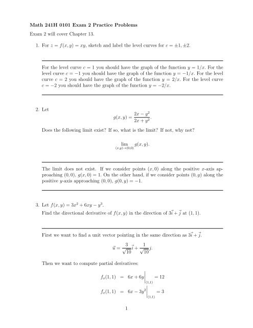 Solutions to exam 2 practice problems