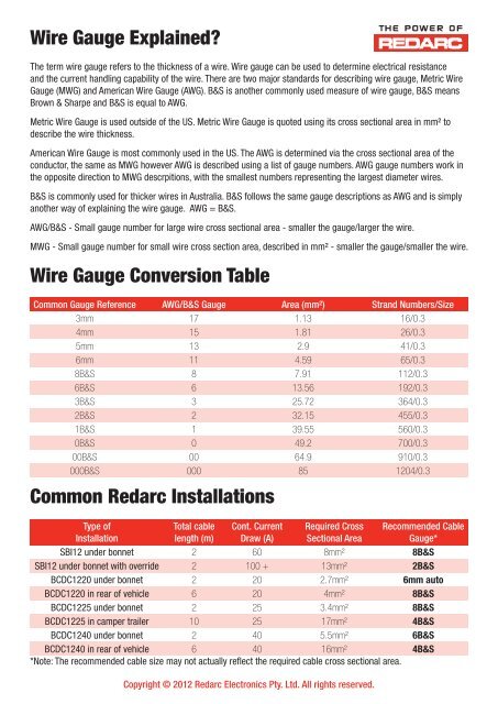 Wire Gauge Worksheet - REDARC Electronics