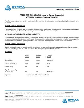 MD Medical Device Adhesive Product Data Sheet - Dymax ...