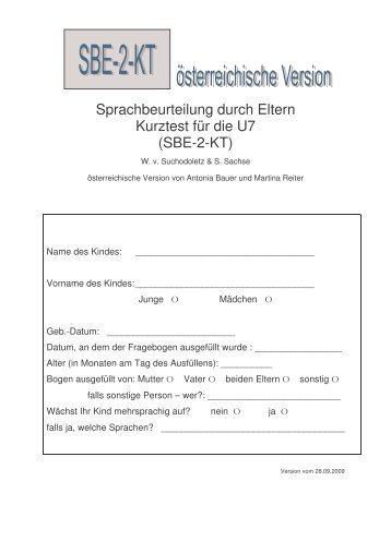 Sprachbeurteilung durch Eltern Kurztest für die U7 (SBE-2-KT)