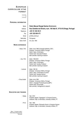 EUROPEAN CURRICULUM VITAE FORMAT Pedro Manuel Rangel ...