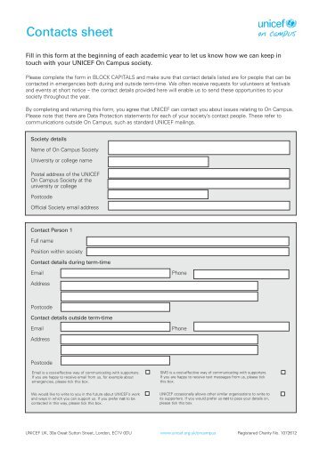 Contacts Sheet (pdf) - Unicef UK