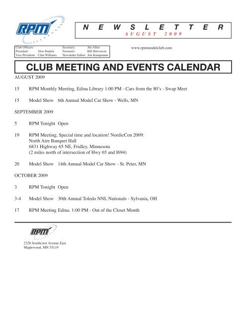 club meeting and events calendar - RPM Model Club