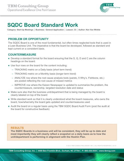 SQDC Board Standard Work (Example) - TBM Consulting Group