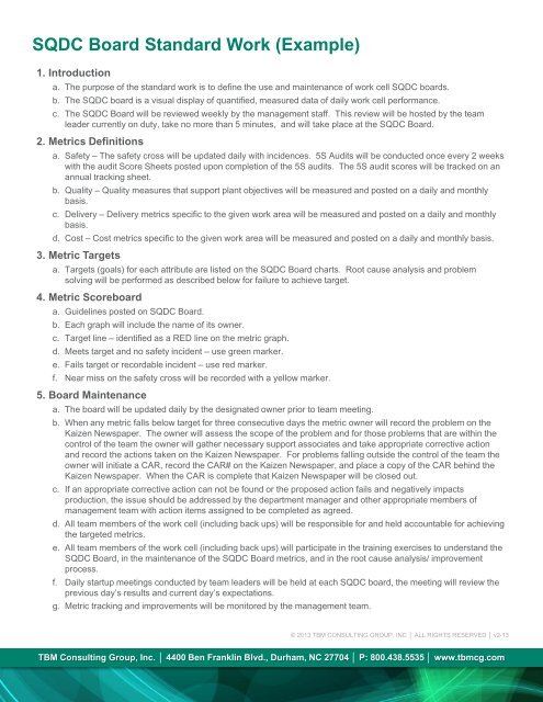 SQDC Board Standard Work (Example) - TBM Consulting Group