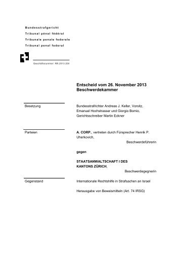 Entscheid vom 26. November 2013 Beschwerdekammer