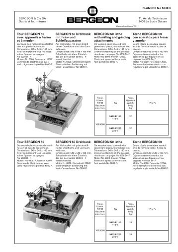 BERGEON 50 Drehbank mit Fräs - N° de planche - Bergeon