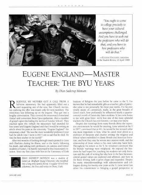 Eugene England - Sunstone Magazine