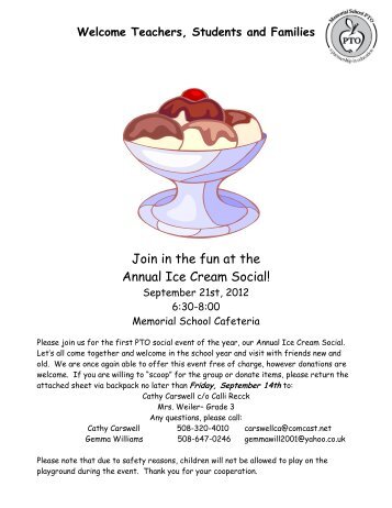 Ice Cream Social Flyer/Volunteer Sign Up - Natick Public Schools