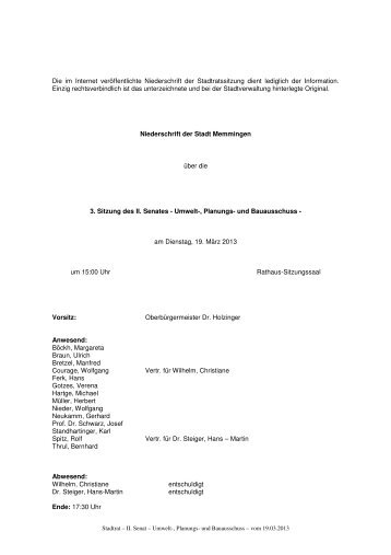 Niederschrift Sitzung vom 19.03.13 - Stadt Memmingen