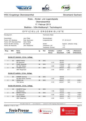 und Jugendspiele Oberwiesenthal 17. Februar 2013 Biathlon - VS