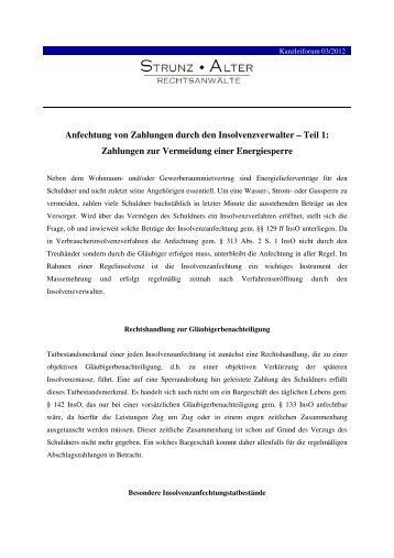 Anfechtung von Zahlungen durch den Insolvenzverwalter â Teil 1 ...