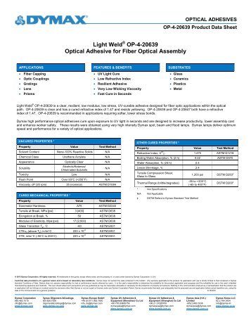 Dymax OP-4-20639 Optical Adhesive Product Data Sheet