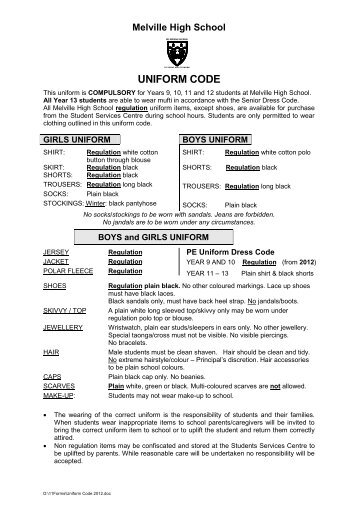 Uniform and Price List 2012 - Melville High School