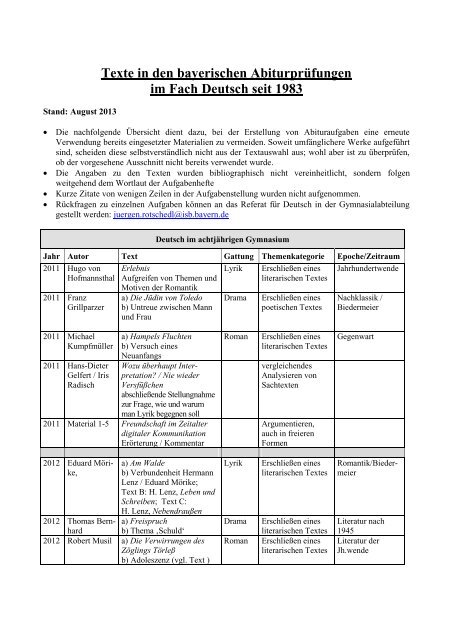Abitur Bayern Deutsch Aufgaben Texte in den bayerischen Abiturprüfungen im Fach - ISB - Bayern