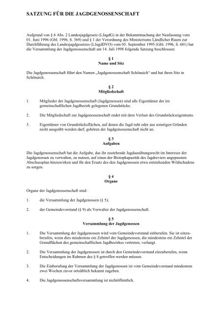 SATZUNG FÃ R DIE JAGDGENOSSENSCHAFT - SchÃ¶naich