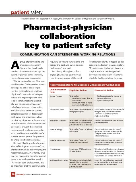 November/December 2009 - Ontario College of Pharmacists