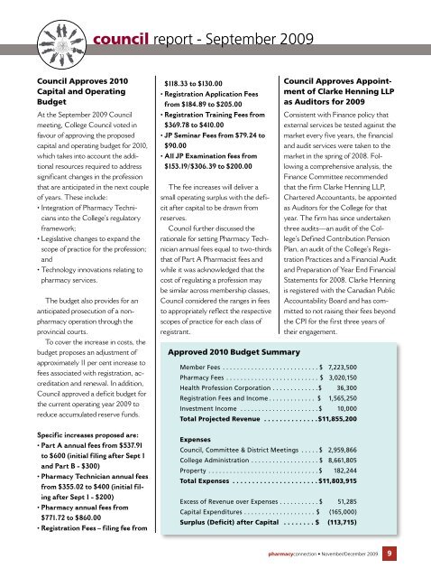 November/December 2009 - Ontario College of Pharmacists