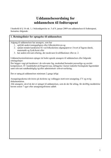 Uddannelsesordning for uddannelsen til fodterapeut - Tradium