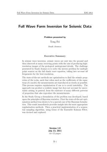 Full Wave Form Inversion for Seismic Data