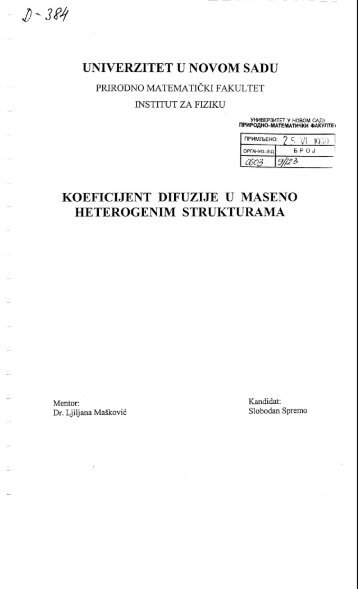 Slobodan Spremo - Koeficijent difuzije u maseno heterogenim ...