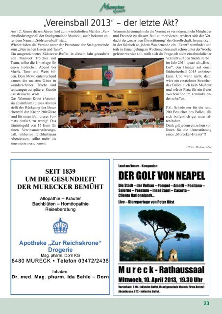 Ausgabe 2013/1 Informationen Berichte Kultur Sport ... - Mureck