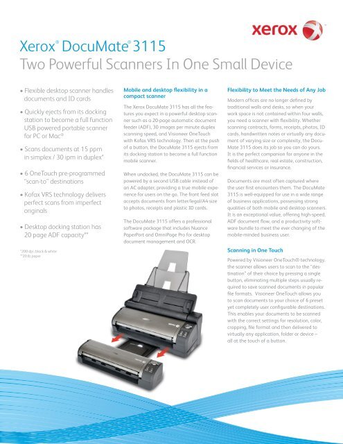 Xerox DocuMate 3115 Two Powerful Scanners In One Small Device