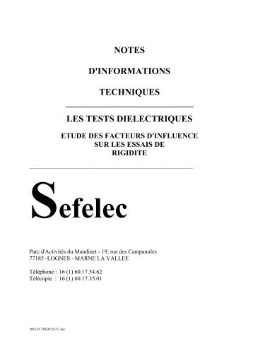 les tests dielectriques - Sefelec