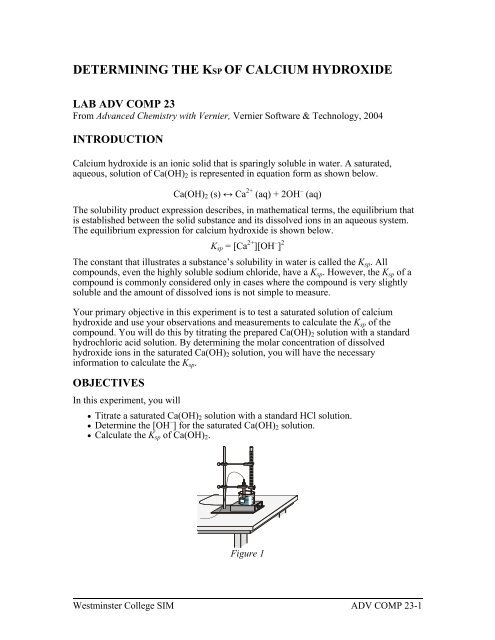 Determining The Ksp Of Calcium Hydroxide - Westminster College