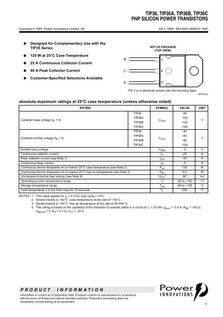 tip36, tip36a, tip36b, tip36c pnp silicon power transistors - MaxDat