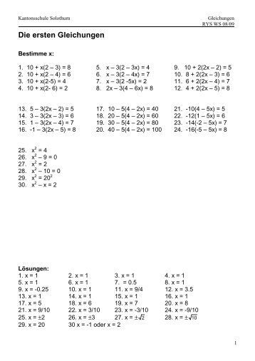 Die ersten Gleichungen - Kantonsschule Solothurn