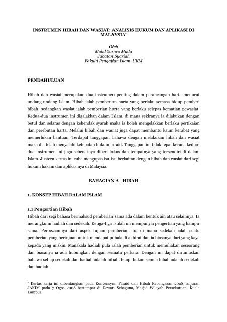 Hibah Dan Wasiat Jabatan Kemajuan Islam Malaysia