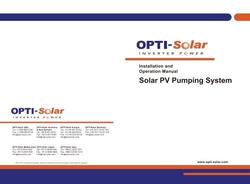 Solar Pumping System Manual - OPTI-Solar