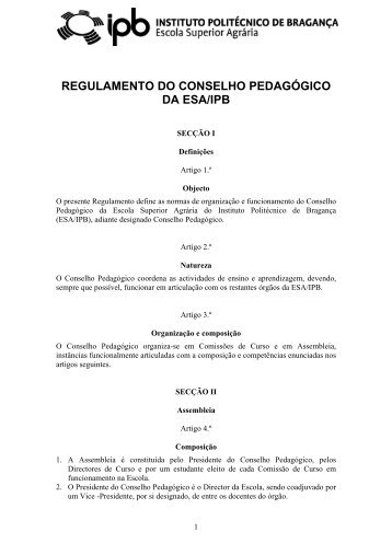 Regulamento do Conselho Pedagógico - ESA - Escola Superior ...