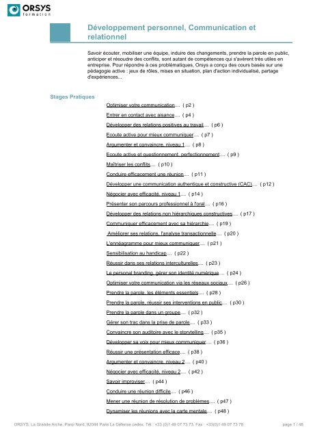 DÃ©veloppement personnel, Communication et relationnel - Orsys