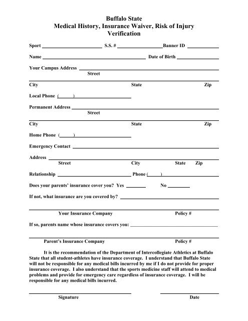 Medical History Form Pdf Buffalo State College Athletics