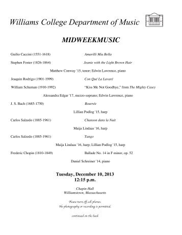 12-10-13 MWM program - Williams College Department of Music