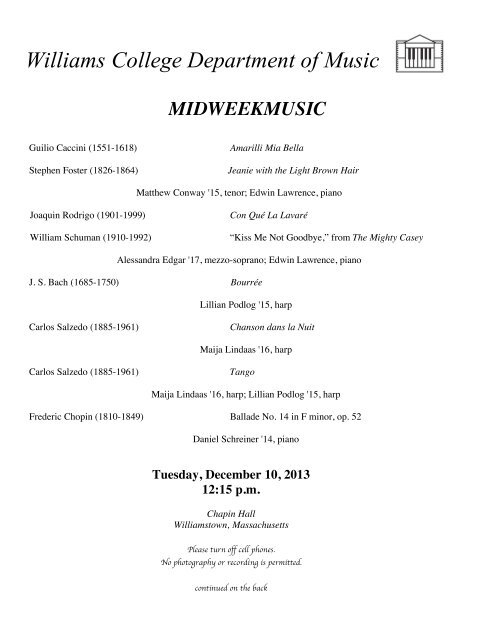 12-10-13 MWM program - Williams College Department of Music