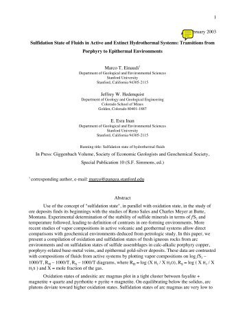 1 17 February 2003 Sulfidation State of Fluids in ... - Erich U. Petersen