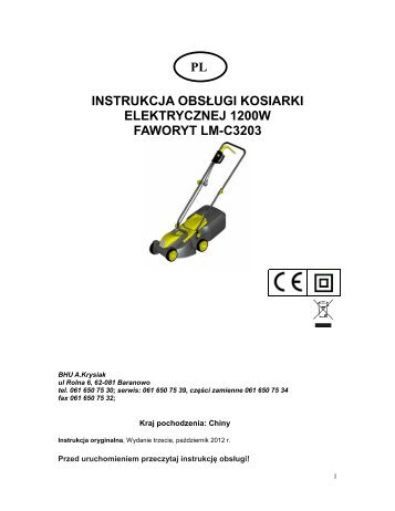 instrukcja obsÅugi kosiarki elektrycznej LM-C3203 Faworyt ... - Krysiak