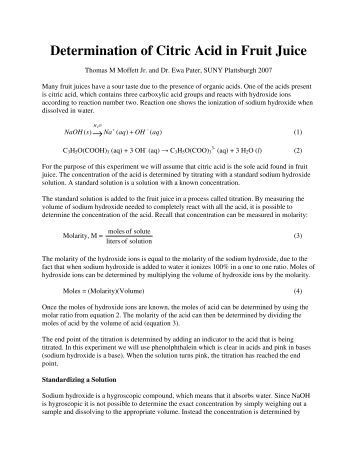 determination of citric acid Citric acid (citrate) 2 for each batch of samples that is applied to the determination of citric acid either a single point standard or a calibration. determination of citric acid Citric acid (citrate) 2 for each batch of samples that is applied to the determination of citric acid either a single point standard or a calibration.