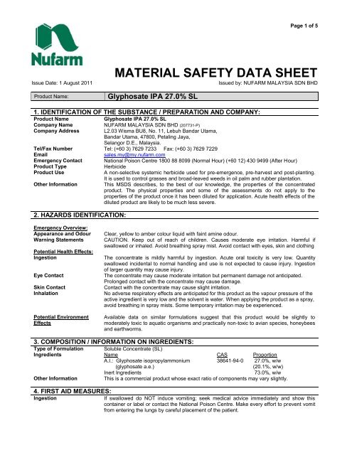 MATERIAL SAFETY DATA SHEET - Nufarm