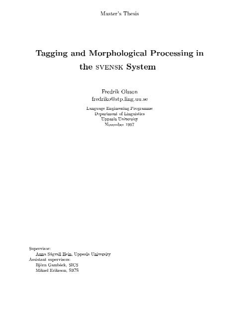 Master S Thesis Tagging And Morphological Processing In The