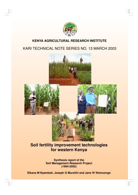 Synthesis report cover - KARI - Kenya Agricultural Research Institute