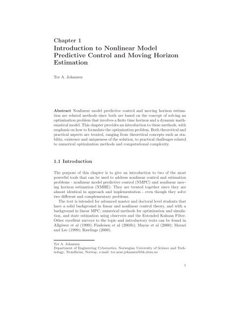 Introduction to Nonlinear Model Predictive Control and ... - NTNU