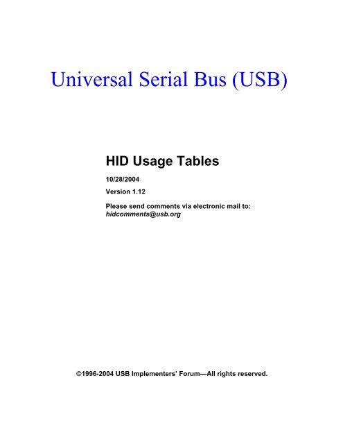 HID Usage Tables 1.12 - USB.org